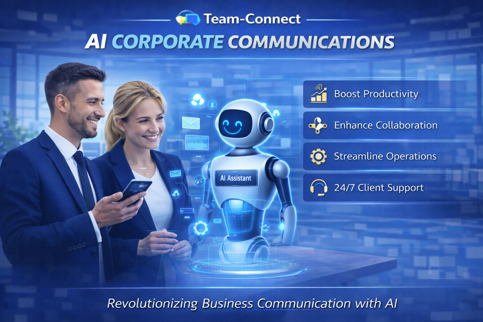 Team-Connect Business Landline interface showing virtual business landline on smartphone and laptop, with features like mobile apps, instant UK numbers, call forwarding, voicemail, and simultaneous ringing.