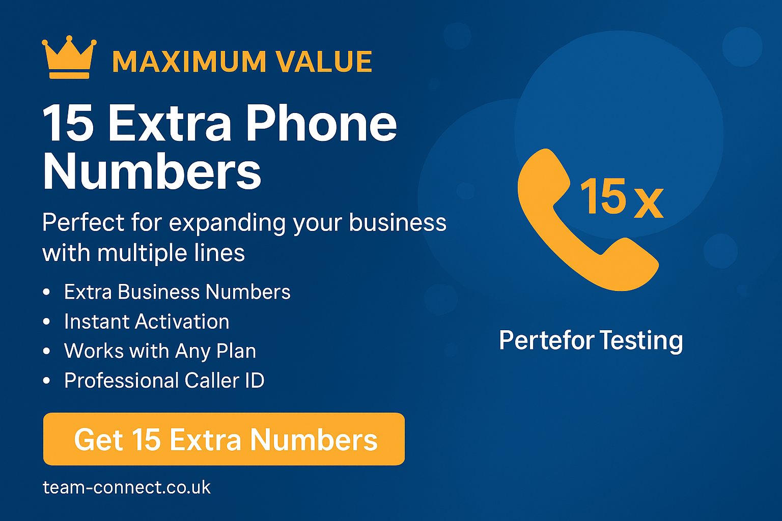 Extra numbers 15 pack social media marketing asset for Team-Connect enterprise phone number solutions