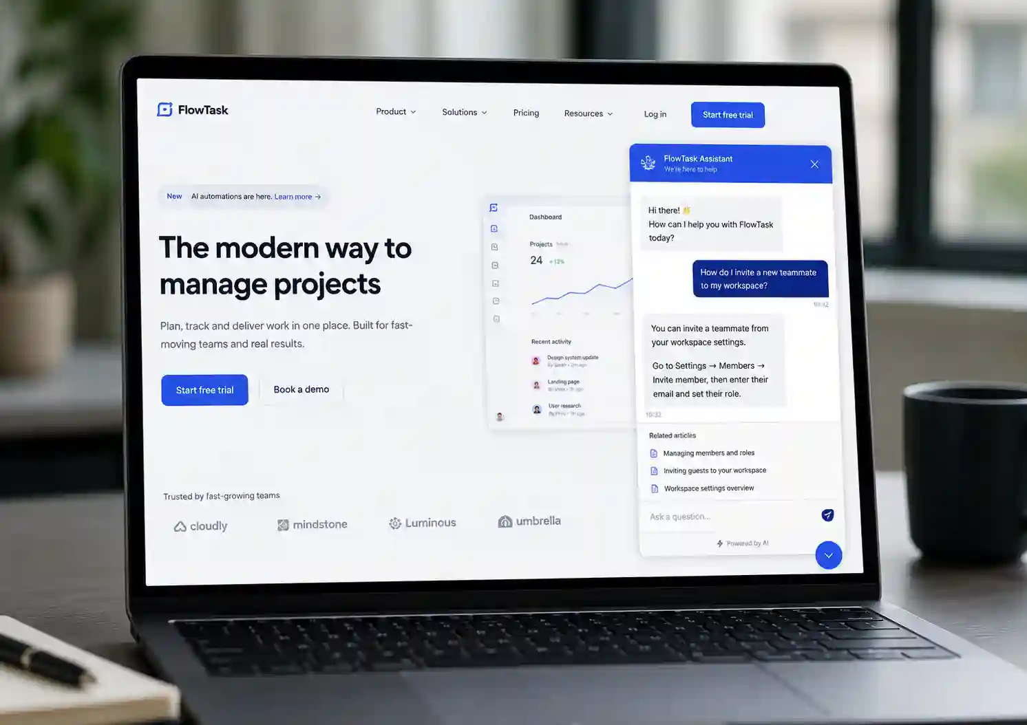 SaaS product widget replacing support inbox