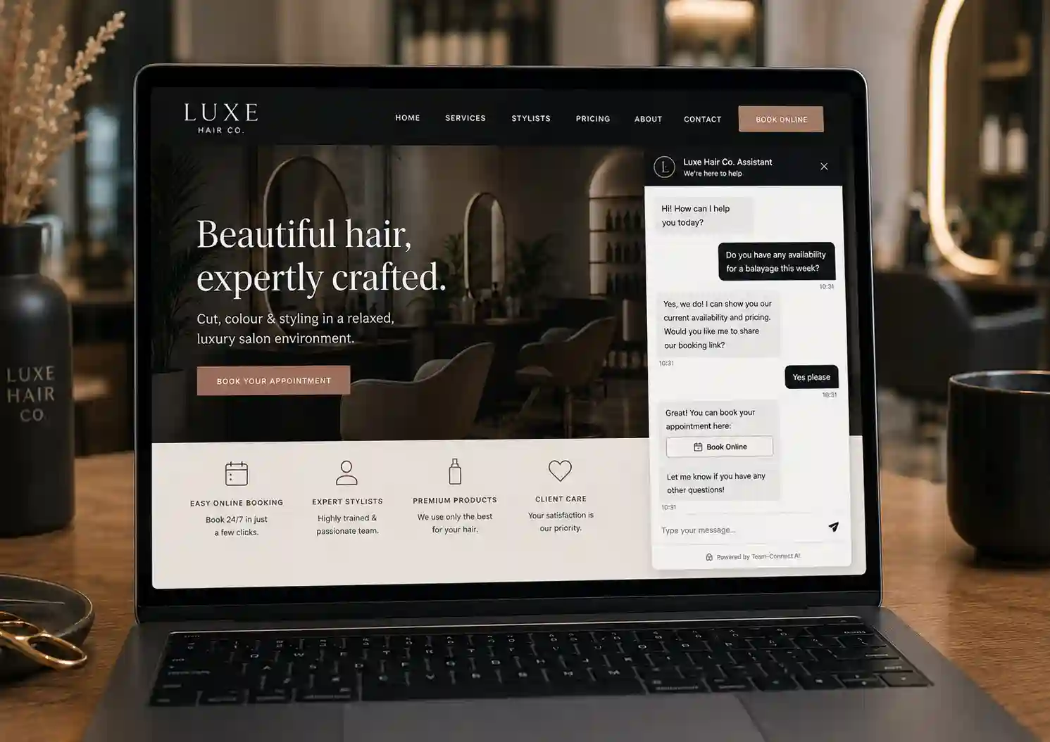 Hair salon AI widget driving bookings around the clock