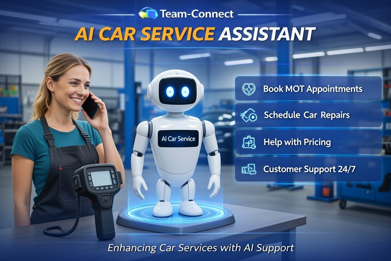 Team-Connect Business Landline interface showing virtual business landline on smartphone and laptop, with features like mobile apps, instant UK numbers, call forwarding, voicemail, and simultaneous ringing.