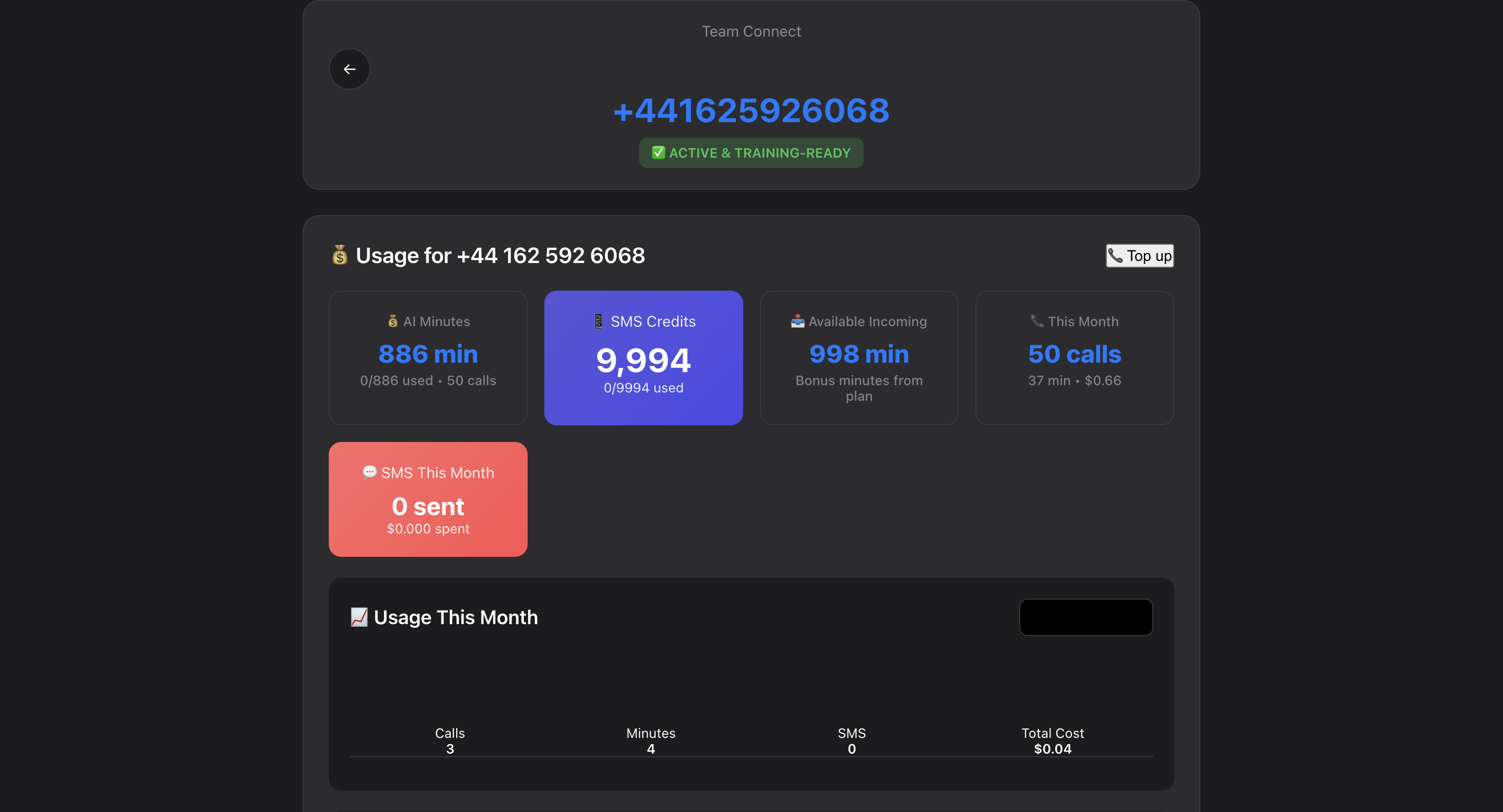 Team-Connect business landline setup interface showing easy configuration options for UK phone numbers