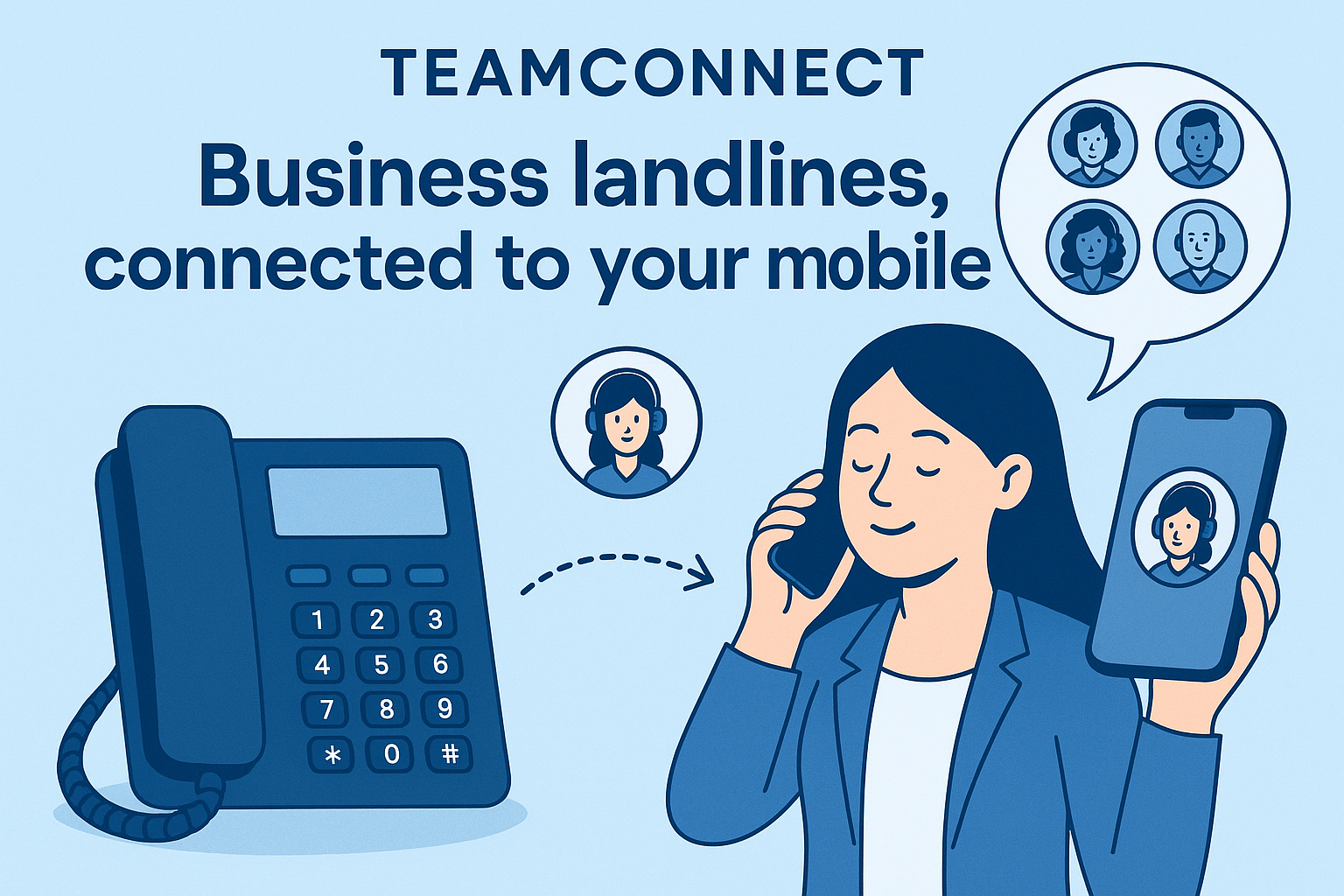 Business landline stay connected features showing 24/7 availability and connection options