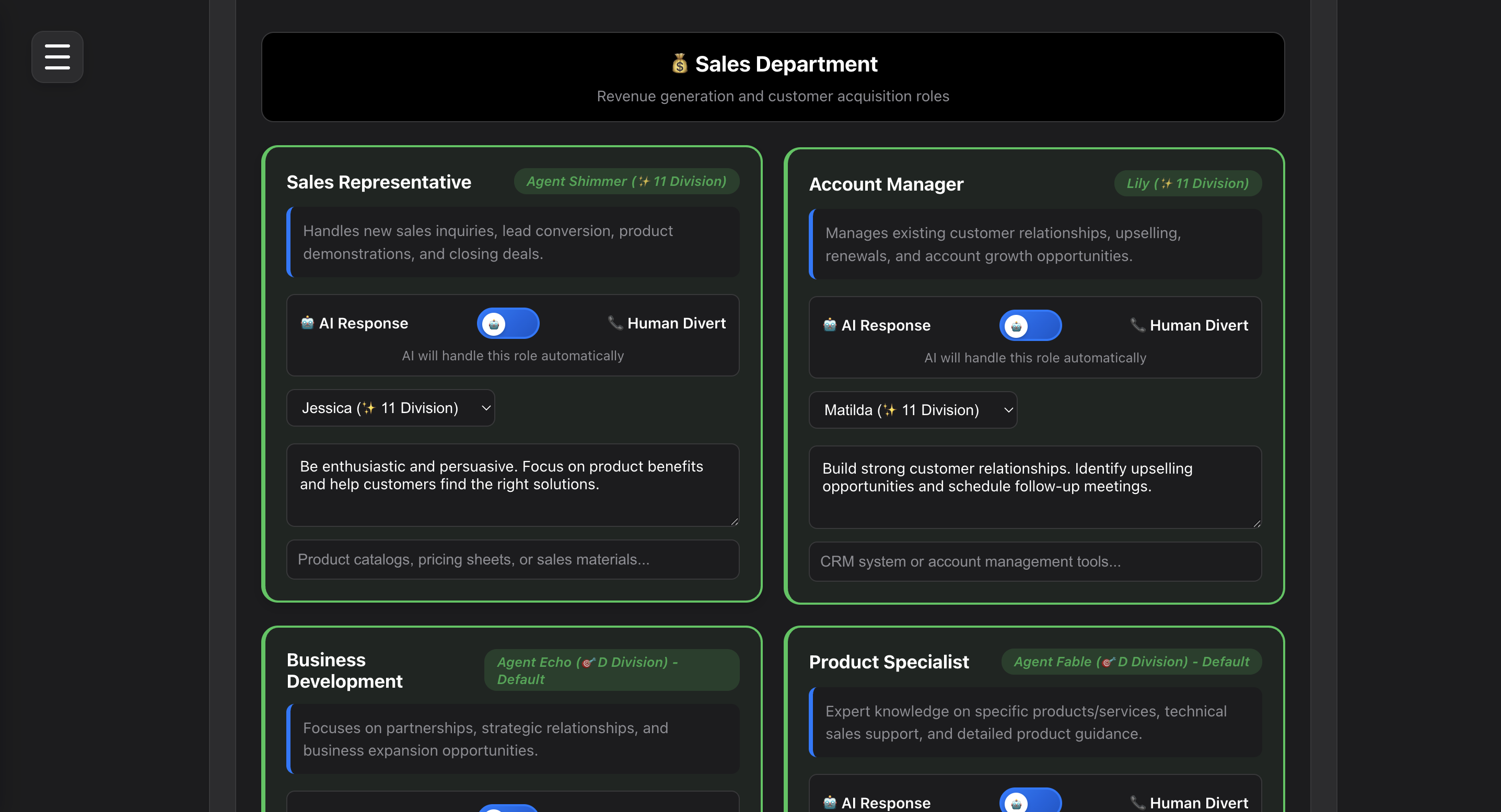 Sales department dashboard showing leads, calls, and performance metrics in Team-Connect