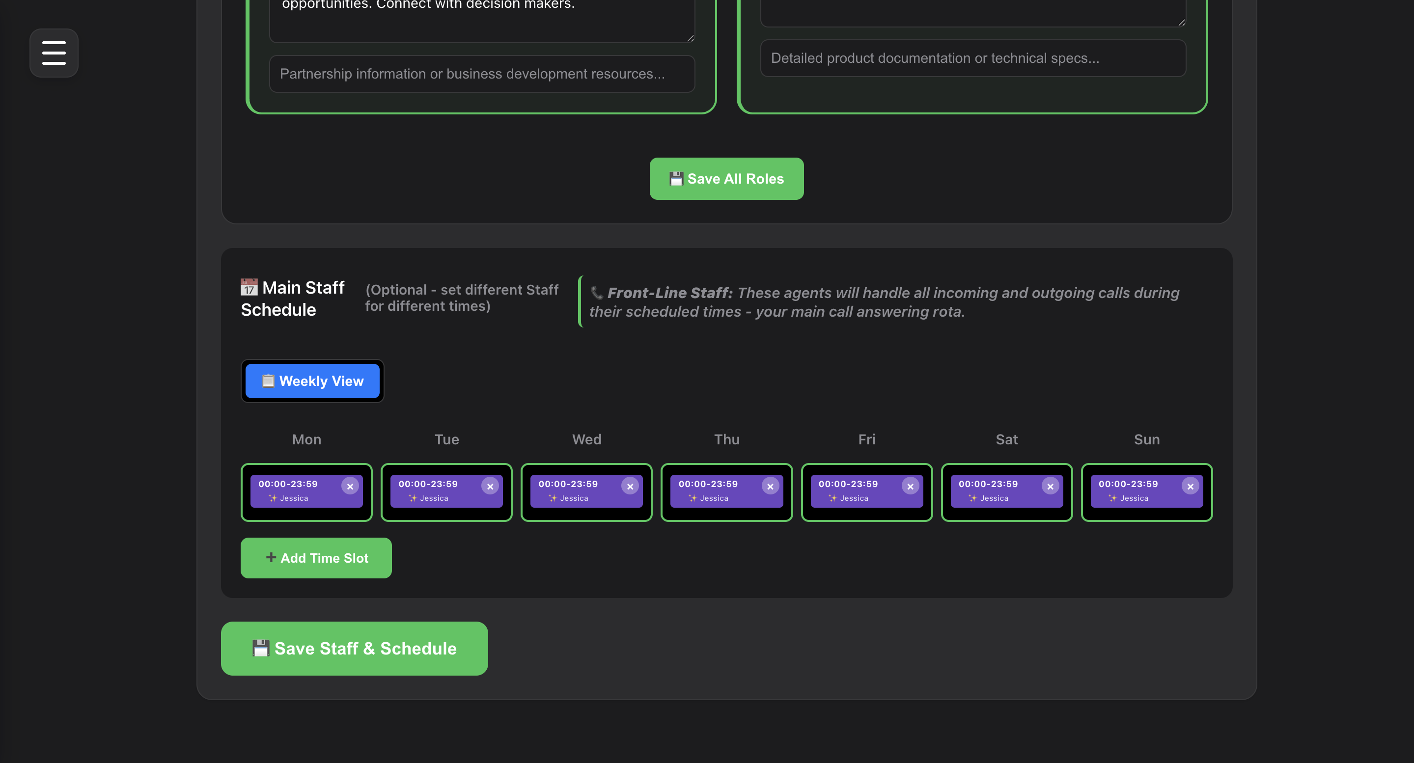Staff schedule overview showing team member availability and work patterns